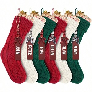 6PACK 18Inch Knitted Stockings Holiday Party Tree Family Decor Red White Green Personalized Hanging - 1 of 4