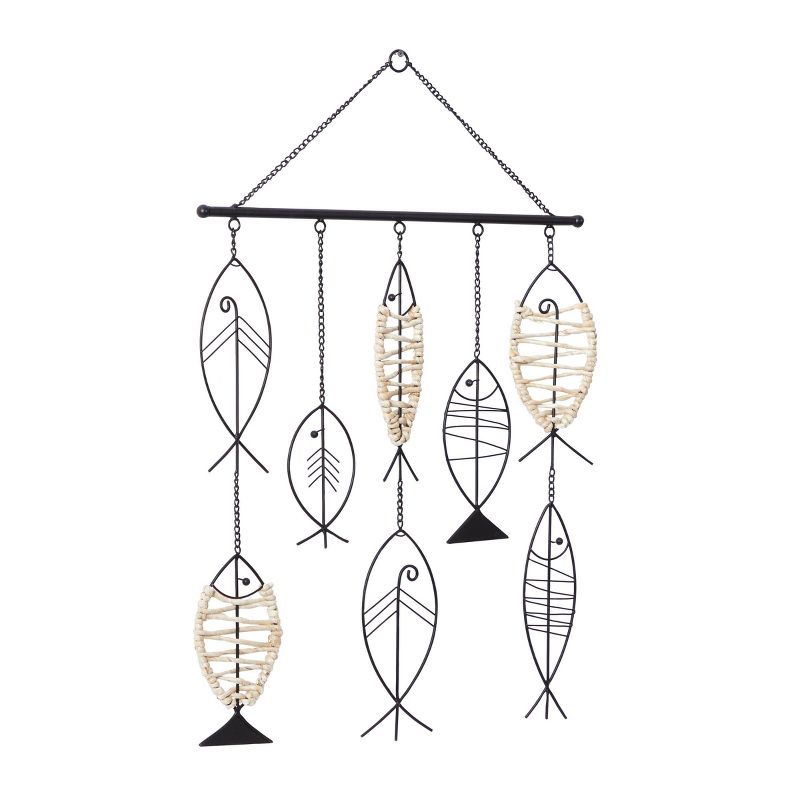 Metal Fish Indoor Outdoor Wire Wall Decor with Rattan Accent Black - Olivia &#38; May, 2 of 8