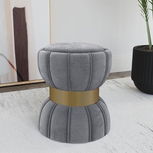 Sapphtopaz Modern Round Ottoman with Upholstered Velvet Poufs with Tufted&Gold Finish Metal Band Hourglass Footstool for Living Room,Entryway - 1 of 4