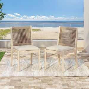 PAGED Set of 2 Patio Dining Chairs,Modern Outdoor Dining Chairs with Woven Rope Decoration,Armless Wood Chairs Suitable for Patio,Garden - 1 of 4