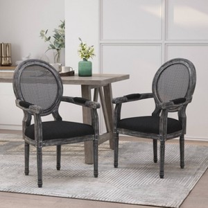 Set of 2 Judith French Country Wood and Cane Upholstered Dining Chairs - Christopher Knight Home - 1 of 4