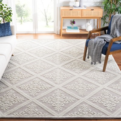 Ivory and Red Hand-Knotted Wool 6' x 9' Area Rug