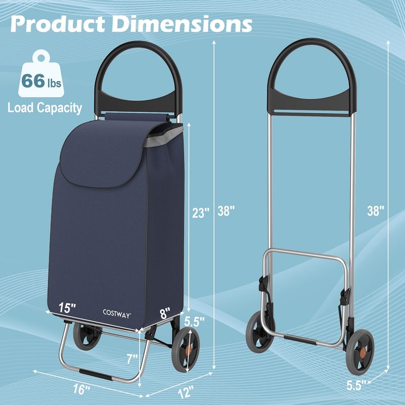 Costway Folding Shopping Cart Grocery Utility Cart Hand Truck with Removable Bag Black/Blue/Red, 3 of 11