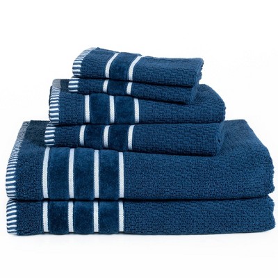 6pc Combed Cotton Bath Towel Set Navy - Yorkshire Home : Target