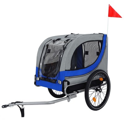 VisioGear Large Folding Bike Stroller for Dogs, 120LB Capacity Pet Carrier, Blue & Gray, 49.21"*26.77"*36.22"