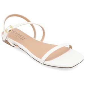 Journee Collection Womens Crishell Textured Material Sling Back Stacked Heel Sandals - 1 of 4