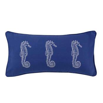 Portofino - Embroidered Seahorse Pillow - Blue - Levtex Home