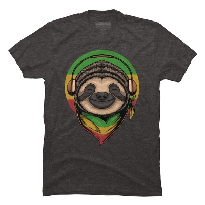 Men's Design By Humans Sloth Rasta a Wearing Headphones By kai2day T-Shirt
