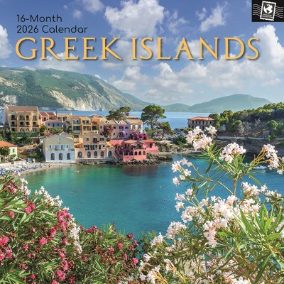 2026 Square Wall Calendar, Greek Islands, 16-Month Passport Collection Theme with 180 Reminder Stickers (12x12 In)