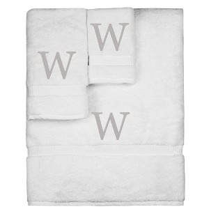 BC BARE COTTON Monogrammed Towel Set, Personalized Gift, Set of 3 - White - Silver Block - 1 of 4