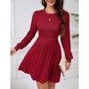 Coolmee Womens Long Sleeve Mini Dress Fall Ribbed Knit Crew Neck Pleated Swing Casual Sweater Dresses - 4 of 4