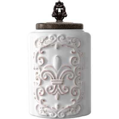 FLEUR DE LIS ARTIMINO CREAM THREE hot PIECE CANISTER SET WITH LID