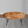 Royal Hampton Coffee Table Handcrafted Mango Wood Round Top Black Metal Angled Legs, 32 Inch - - 2 of 4