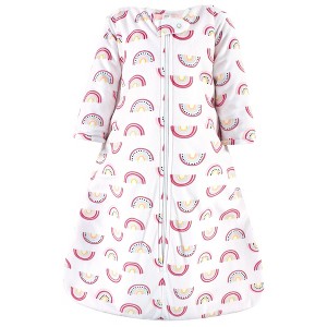 Hudson Baby Infant Girl Long Sleeve Plush Faux Fur Sleeping Bag, Wearable Blanket, Modern Rainbow - 1 of 2
