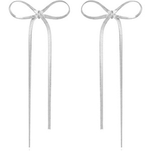 Gold Silver Bow Drop Earrings for Women Long Tassel Chain Bow Earrings - 1 of 4