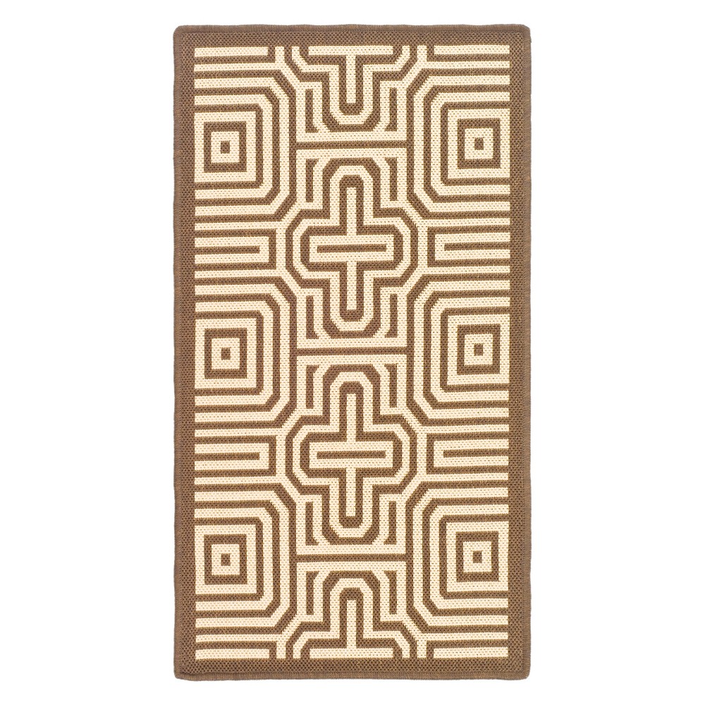 2'7inX5' Rectangle Linz Outdoor Patio Rug Chocolate/Natural - Safavieh