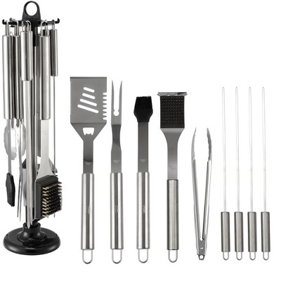 Pure Grill 4-piece Stainless Steel Bbq Tool Utensil Set With Meat Fork,  Spatula, Tongs, And Basting Brush : Target