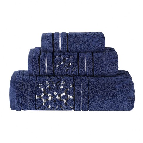 Zero Twist Cotton Solid And Floral Jacquard Bath Towel Set Of 4 By