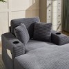 PAGED Upholstered Sofa Corduroy Chaise Lounge Sofa with Handrail Storage, Movable Ottoman, Cupholders for Living Room, Apartment - 3 of 4