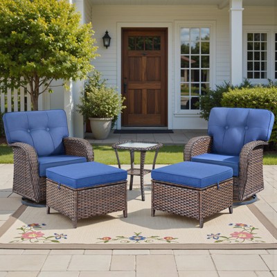 Buenhomino Outdoor Swivel Rocker Chairs Set, 360 Degree Rocking Patio Conversation Set with 5" Thickened Cushions, Glass Coffee Table