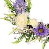 Northlight Daisy and Peony with Foliage  Artificial Floral Twig Wreath - Purple - 22" - 4 of 4