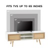 55" Rattan TV Cabinet, Boho Coffee Table Double Sliding Doors for Storage, Solid Wood Legs and Adjustable Shelf, TV Console for Living Room White - 3 of 4