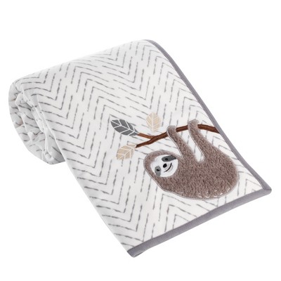 Lambs & Ivy Baby Jungle Gray/White Faux Shearling Sloth Baby Blanket