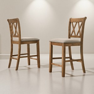 Set of 2 Upholstered Counter Height Dining Chairs with Double-X Back ...