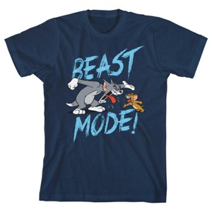 Tom & Jerry Beast Mode Youth Navy Blue Graphic Tee - 1 of 3