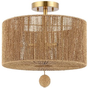Solmaz 3 Light 15.25" Flush Mount - FLU4103 - Natural/Gold - Safavieh - 1 of 4