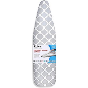 Epica Ironing Board Cover and Pad – 15x54" Standard Size, Heat Reflective, Scorch & Stain Resistant with Thick Padding (Grey & White Lattice) - 1 of 4