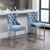 Lyngins Modern Velvet Counter Height Bar Stools Set of 2, Counter Stools with Button Back & Chrome Metal Base, Upholstered Kitchen Island Chair - 2 of 4