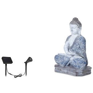 Techko Maid Meditating Resin Buddha Solar Outdoor Garden Statue Decor with Spotlight - 1 of 4