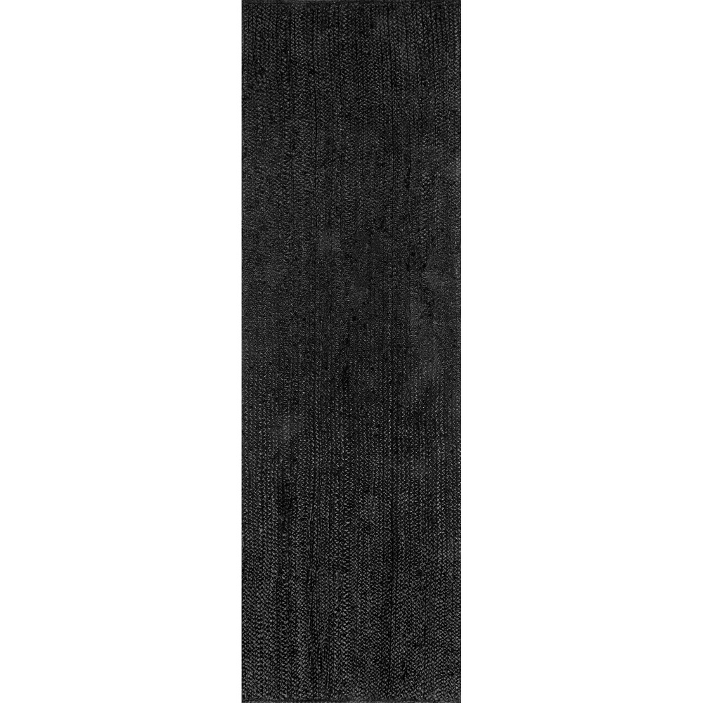 2'6inx8' Runner Hand Woven Rigo Jute Area Rug Black - nuLOOM