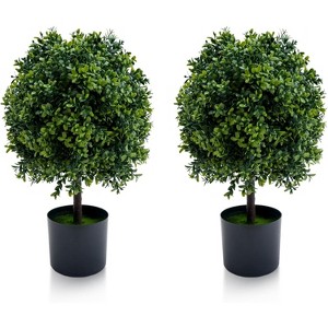 20" Artificial Topiary Trees 2-Pack, Faux Boxwood Plants with Fruits in Nursery Pots for Indoor Outdoor Decor - 1 of 4