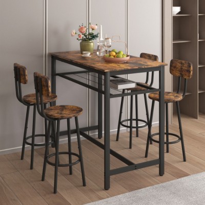 brown 5-Piece Kitchen Counter Height Table Set, Bar Table with 4 Chairs
