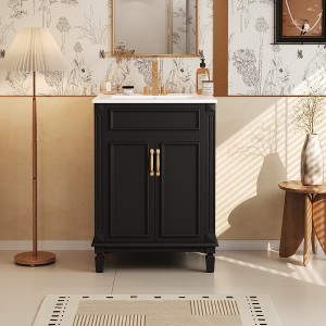 LOVSON 24''Bathroom Vanity with Countertop Sink, Modern Bathroom Storage Cabinet, Solid Wood Frame, Black - 1 of 4