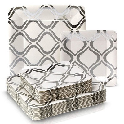 Silver Spoons Elegant Disposable Paper Plate Set for Party, Includes 18 Dinner Plates (10.25”) & 18 Side Plates (7.5”) – Moroccan