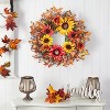 24 Inch Fall Wreath for Front Door, Harvest Wreath with Sunflower, Berries, Leaves - 2 of 4