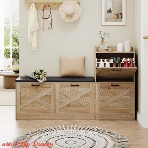 Shoe Cabinet with Bench w/ 4 Flip Drawers for Entryway, Shoe Storage Cabinet w/ Bench and Comfort Cushion, Entryway Shoe Organizer w/ Storage - 1 of 4