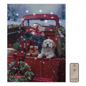 Lumabase Battery Operated Lighted Wall Art with Remote Control Christmas Puppy - 1 of 4
