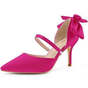 Allegra K Women's Satin Upper Pointed Toe Bow Decor Stiletto Heels Pumps - 1 of 4