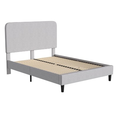Platform Bed with Headboard and Fabric Upholstered Frame 14 Wooden Slats - Merrick Lane