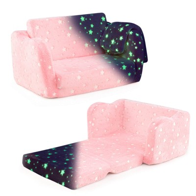 Infans 2-in-1 Kids Couch Folding Toddler Chair with Blanket Gift for 3+ Kids Rainbow