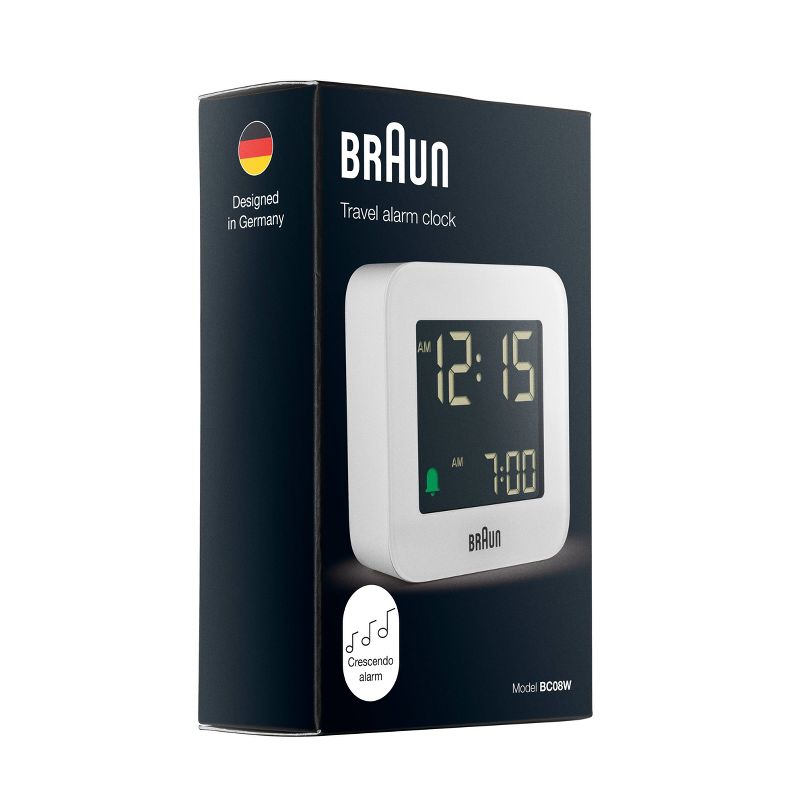 Braun Digital Compact Travel Alarm Clock with Snooze and Negative LCD Display, 3 of 11