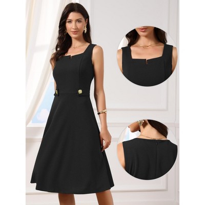 Женские платья INSPIRE CHIC Women's Vintage Square Neck Sleeveless Office Formal Evening A-Line Midi Dresses X-Small Black — фото 2