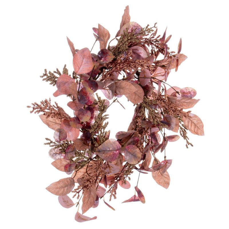Vickerman 16" Dusty Rose Artificial Fall Eucalyptus and Berry Wreath Candle Ring, 5 of 6