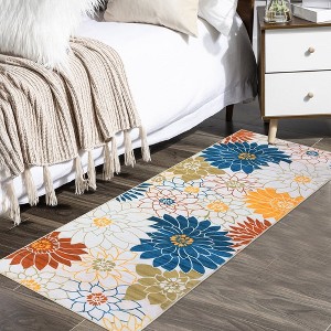 Modern Floral Rug Washable Area Rug Farmhouse Living Room Bedroom Rug Carpet - 1 of 4