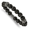 Chisel Stainless Steel Antiqued and Polished 10mm Black Agate Beaded Stretch Bracelet - 2 of 4