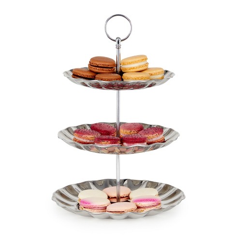 Sprightly Double 3 Tier Display Stand, Swing Dishes, Party Dessert Food Appetizer Platter Riser, Size: 7 x 14 x 20, Brown